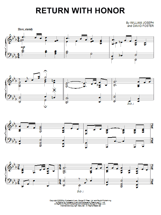 William Joseph Return With Honor sheet music notes and chords arranged for Piano Solo