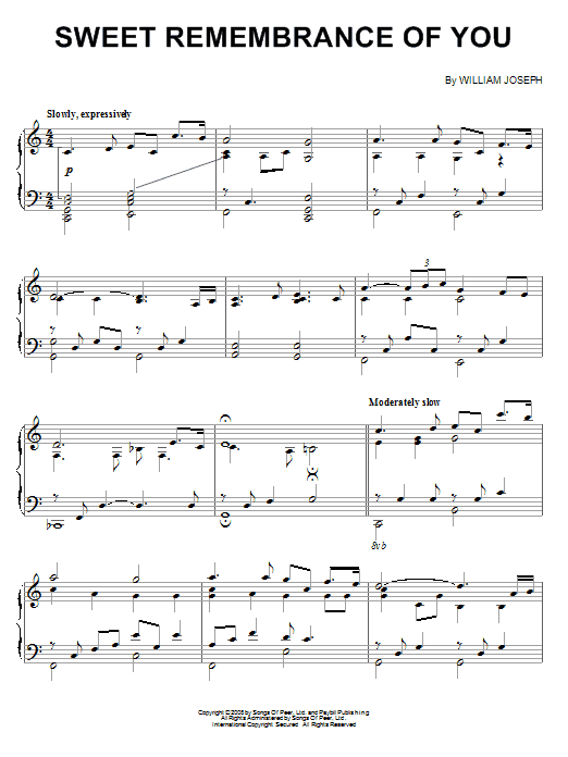 William Joseph Sweet Remembrance Of You sheet music notes and chords arranged for Piano Solo