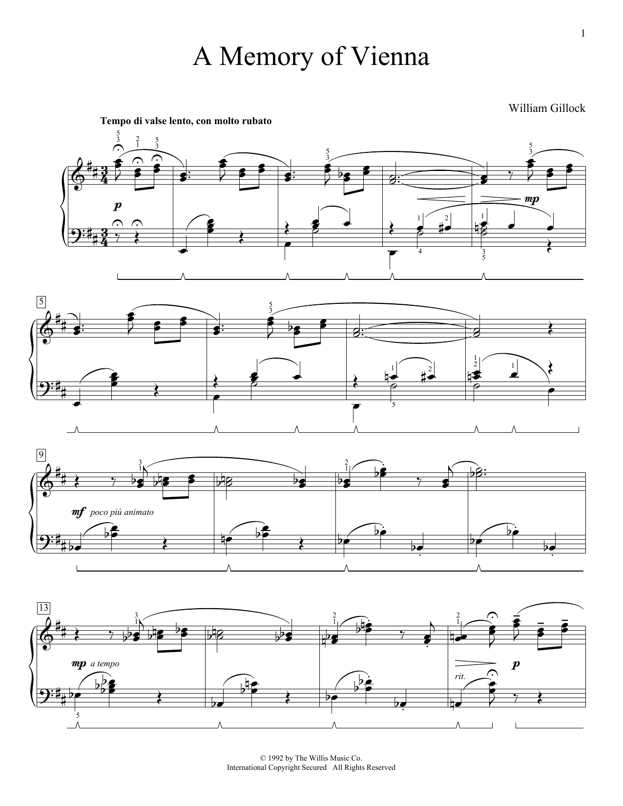William Gillock A Memory Of Vienna sheet music notes and chords arranged for Educational Piano