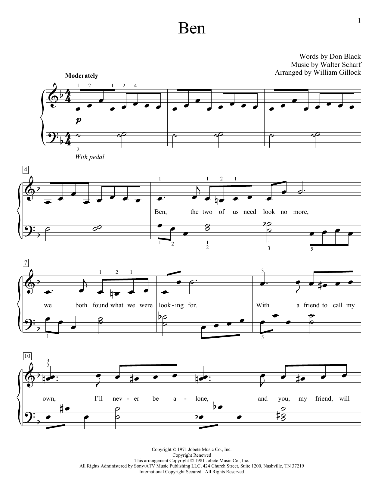 William Gillock Ben sheet music notes and chords arranged for Educational Piano