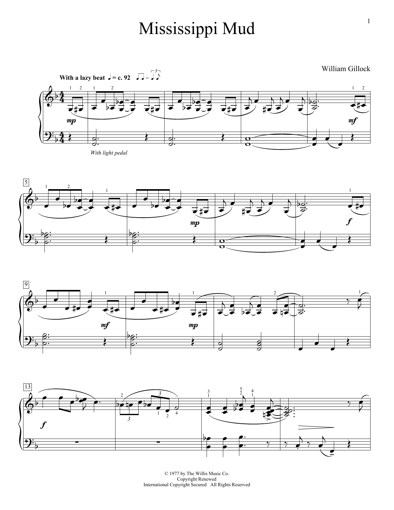 William Gillock Mississippi Mud sheet music notes and chords arranged for Educational Piano