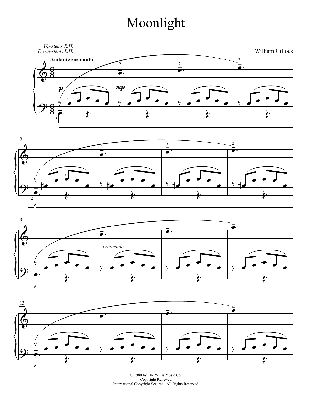 William Gillock Moonlight sheet music notes and chords arranged for Educational Piano
