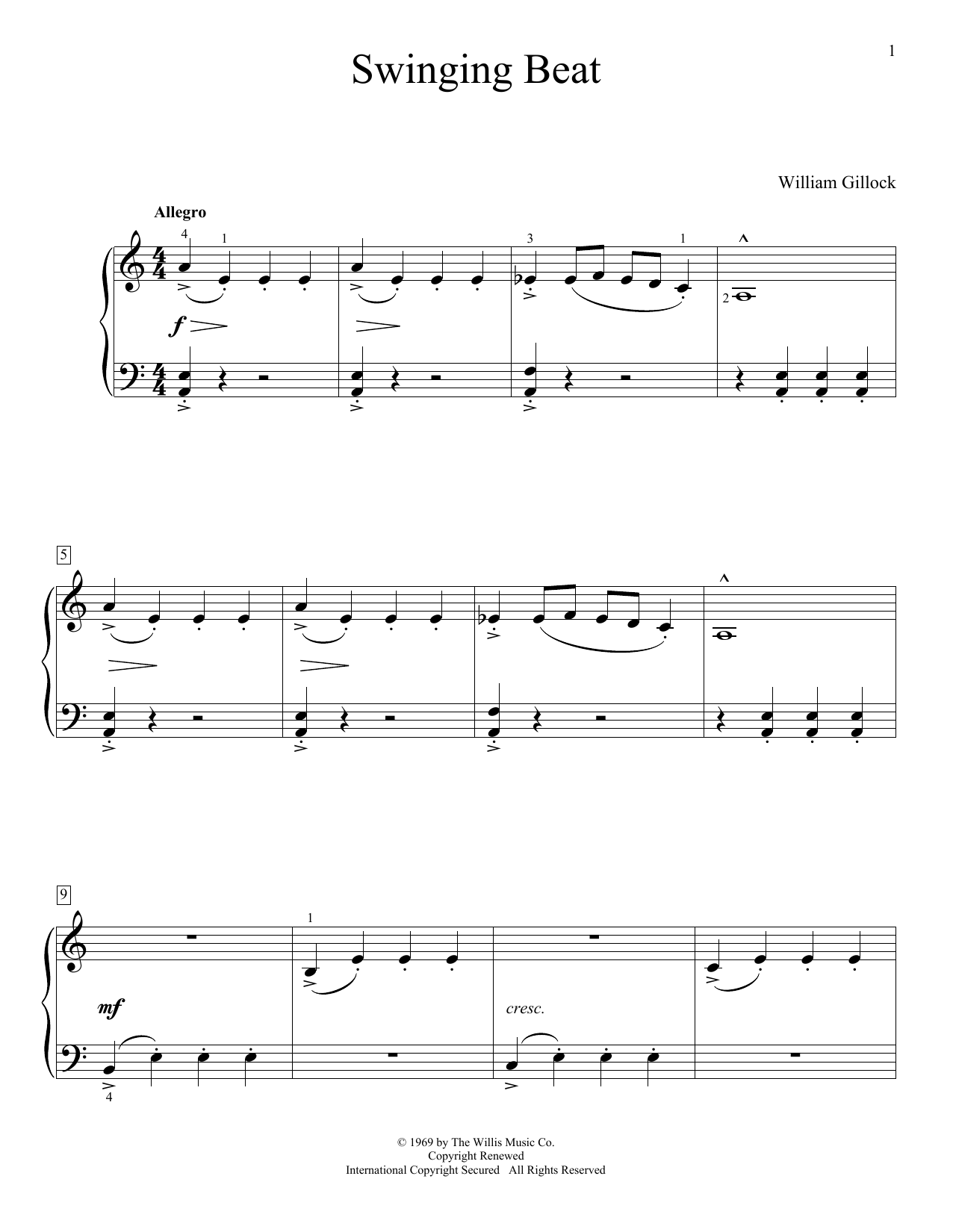 William Gillock Swinging Beat sheet music notes and chords arranged for Educational Piano