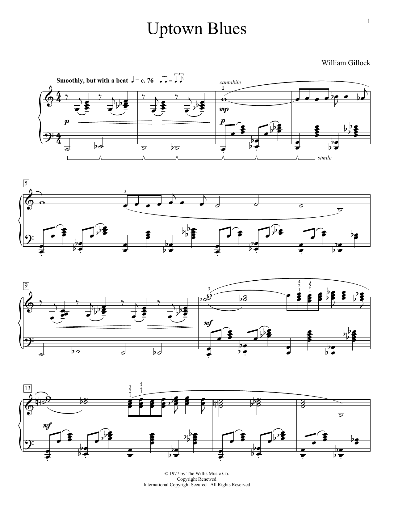 William Gillock Uptown Blues sheet music notes and chords arranged for Educational Piano