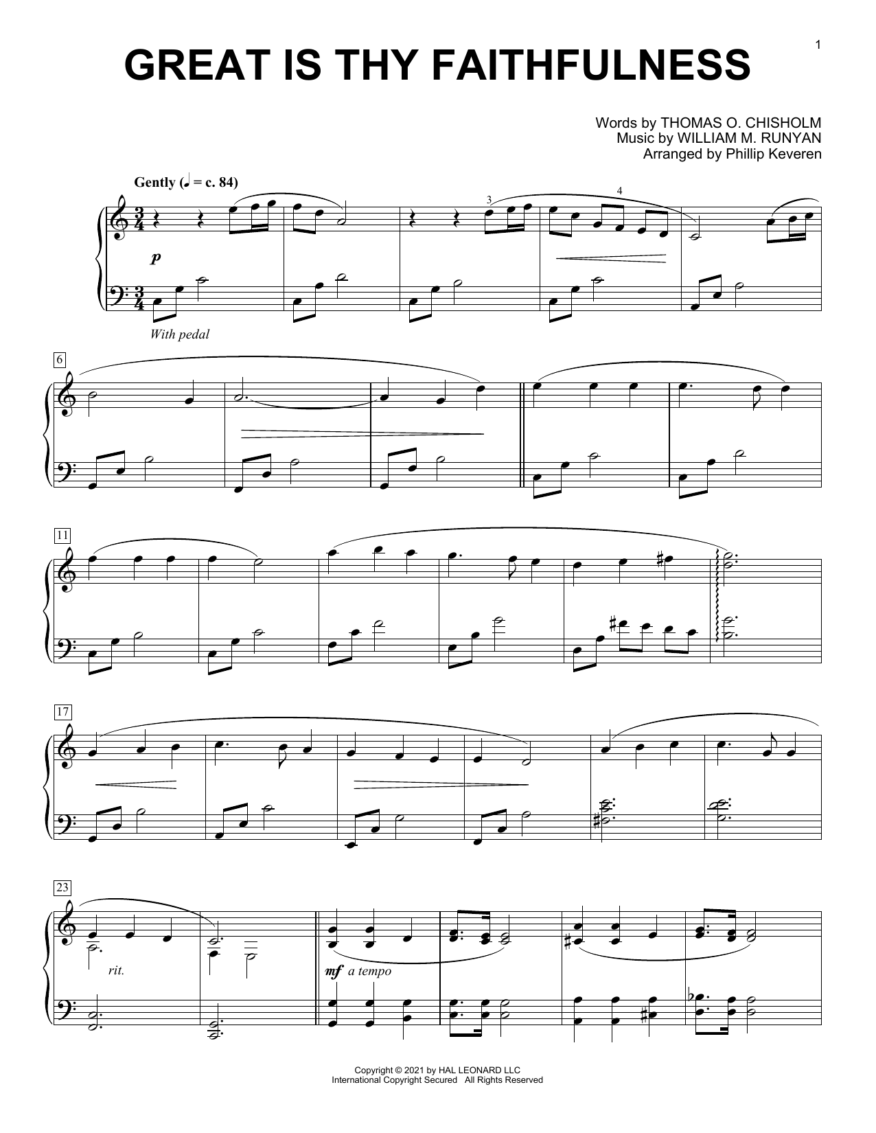 William M. Runyan Great Is Thy Faithfulness (arr. Phillip Keveren) sheet music notes and chords arranged for Piano Solo