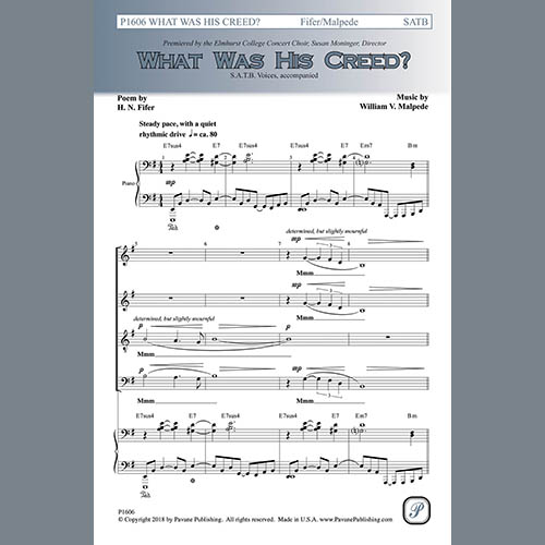 Easily Download William Malpede Printable PDF piano music notes, guitar tabs for  SATB Choir. Transpose or transcribe this score in no time - Learn how to play song progression.