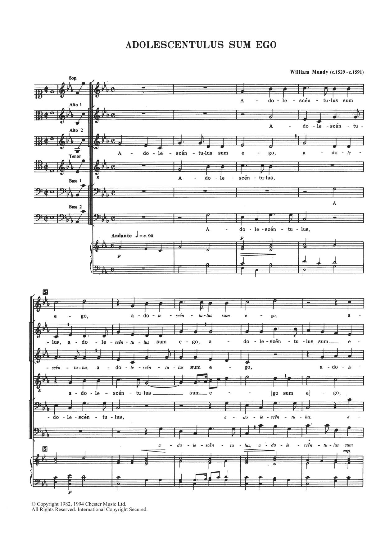 William Mundy Adolescentulus Sum Ego sheet music notes and chords arranged for SATB Choir