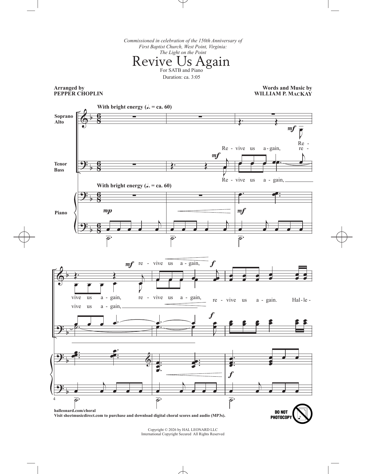 William P. MacKay Revive Us Again (arr. Pepper Choplin) sheet music notes and chords arranged for SATB Choir