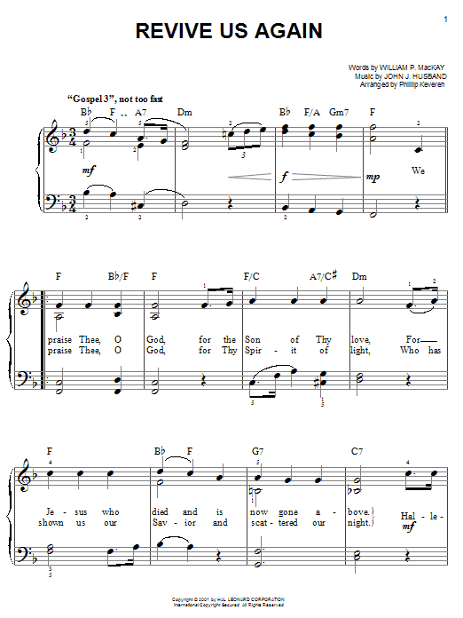 William P. MacKay Revive Us Again (arr. Phillip Keveren) sheet music notes and chords arranged for Easy Piano