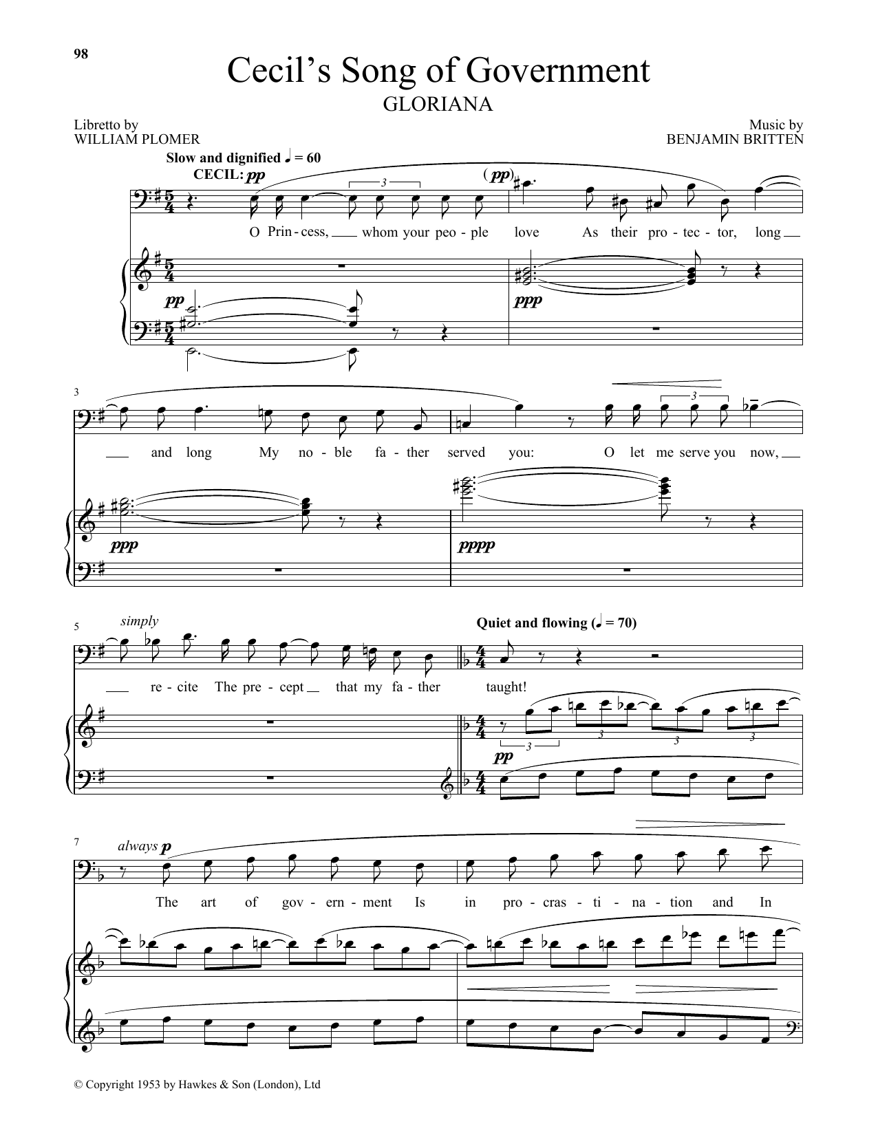 William Plomer Cecil's Song Of Government sheet music notes and chords arranged for Piano & Vocal