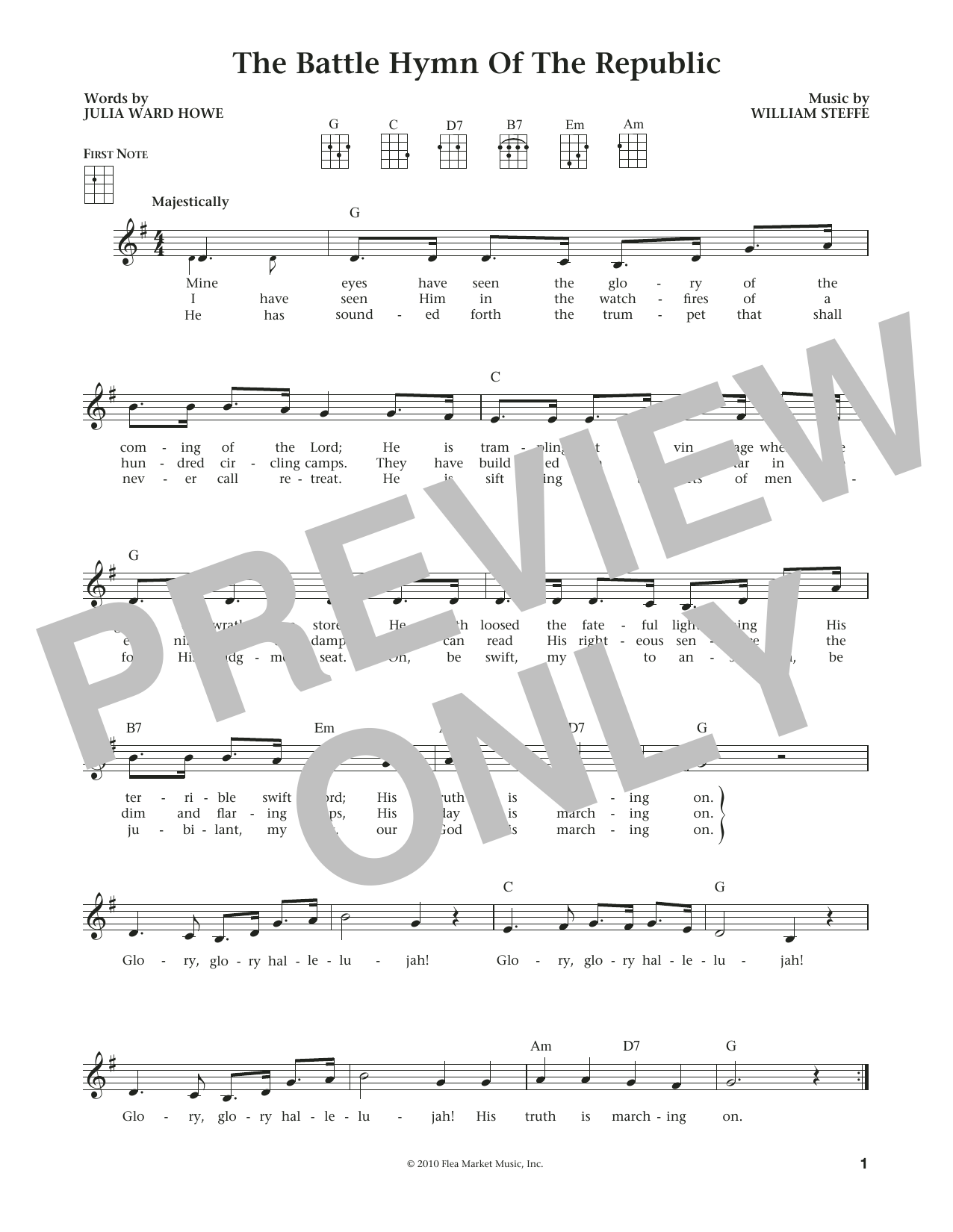 William Steffe Battle Hymn Of The Republic (from The Daily Ukulele) (arr. Liz and Jim Beloff) sheet music notes and chords arranged for Ukulele