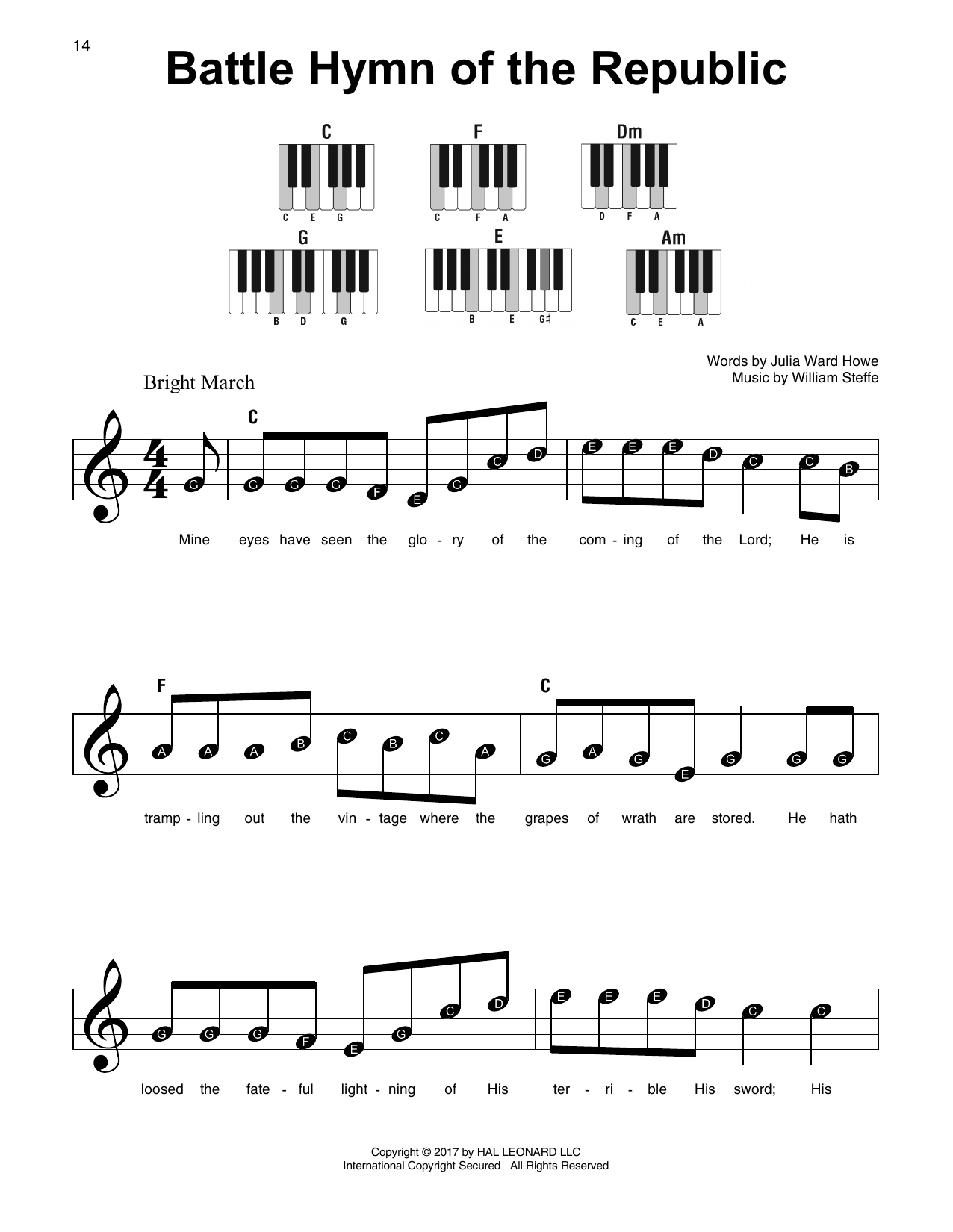 William Steffe Battle Hymn Of The Republic sheet music notes and chords arranged for Super Easy Piano