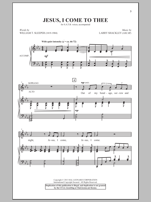 William T. Sleeper Jesus, I Come sheet music notes and chords arranged for SATB Choir