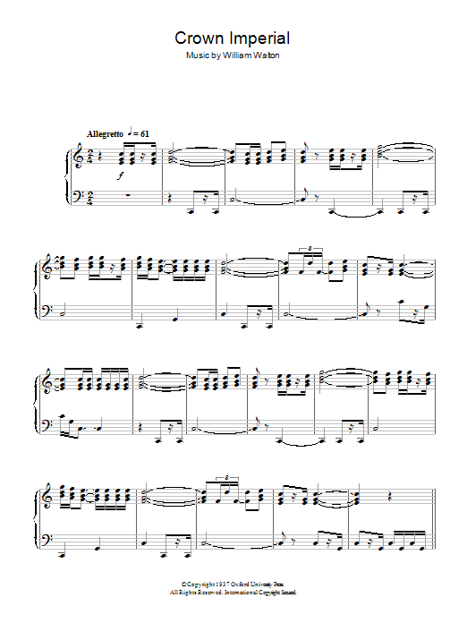 William Walton Crown Imperial sheet music notes and chords arranged for Piano Solo