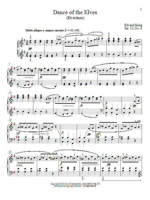 William Westney Dance Of The Elves (Elverdans), Op. 12, No. 4 sheet music notes and chords arranged for Piano Solo