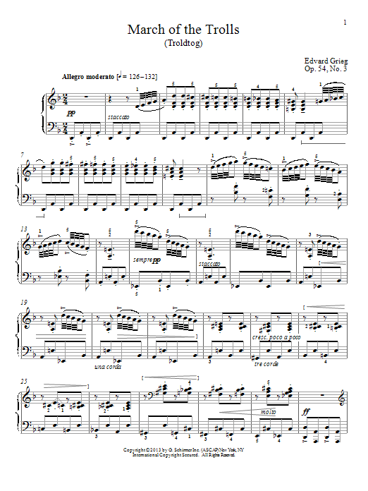 William Westney March Of The Trolls (Troldtog), Op. 54, No. 3 sheet music notes and chords arranged for Piano Solo