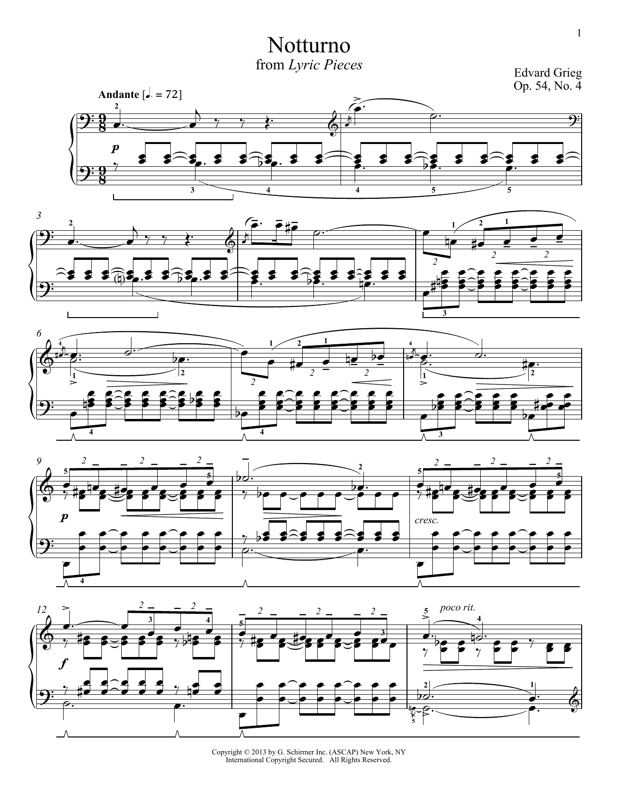 William Westney Notturno, Op. 54, No. 4 sheet music notes and chords arranged for Piano Solo