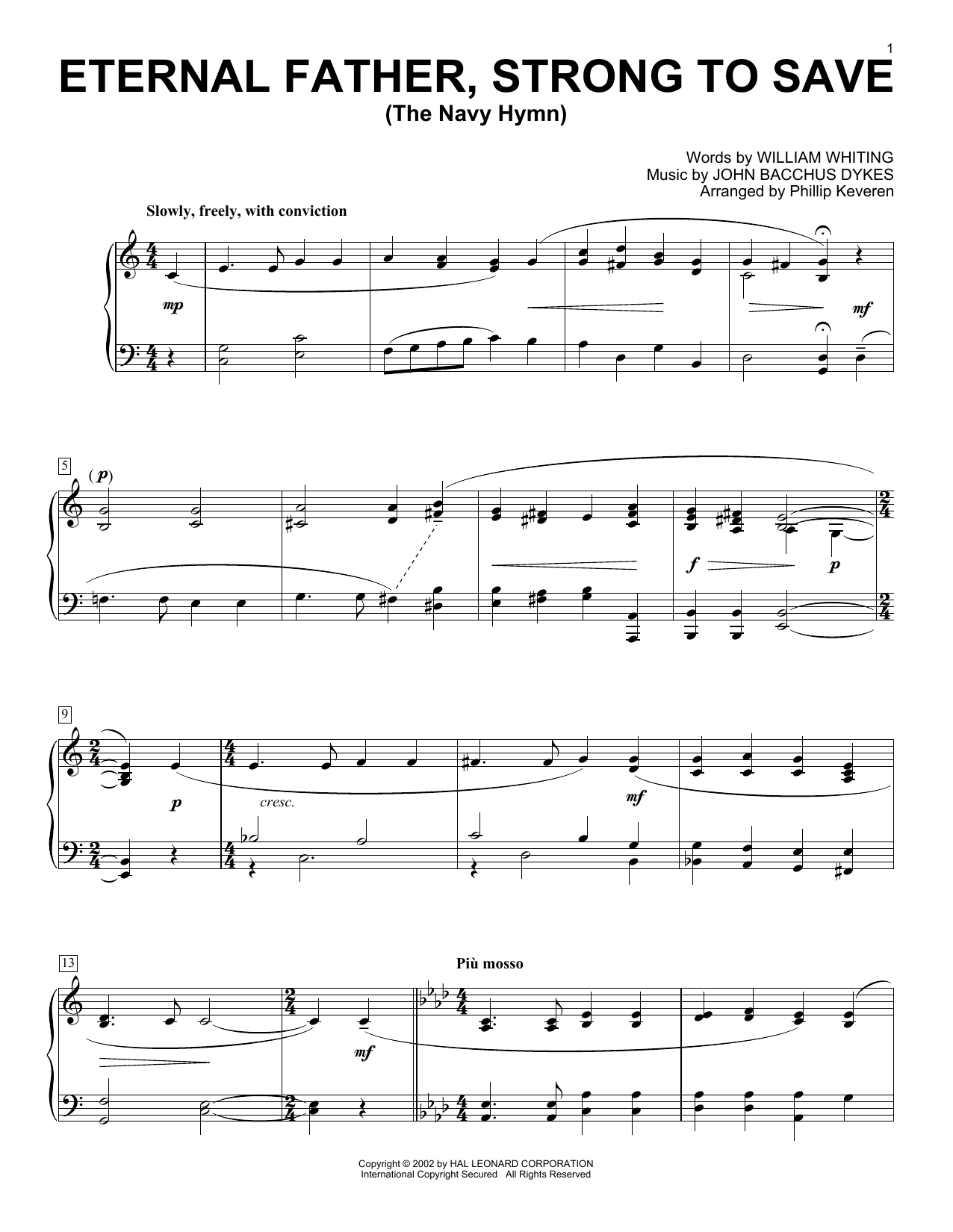 William Whiting Eternal Father, Strong To Save (arr. Phillip Keveren) sheet music notes and chords arranged for Piano Solo