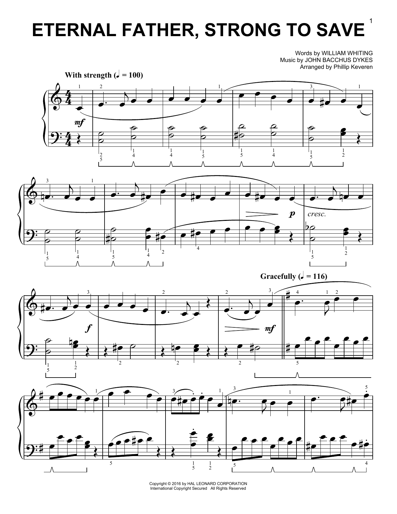 William Whiting Eternal Father, Strong To Save [Classical version] (arr. Phillip Keveren) sheet music notes and chords arranged for Easy Piano
