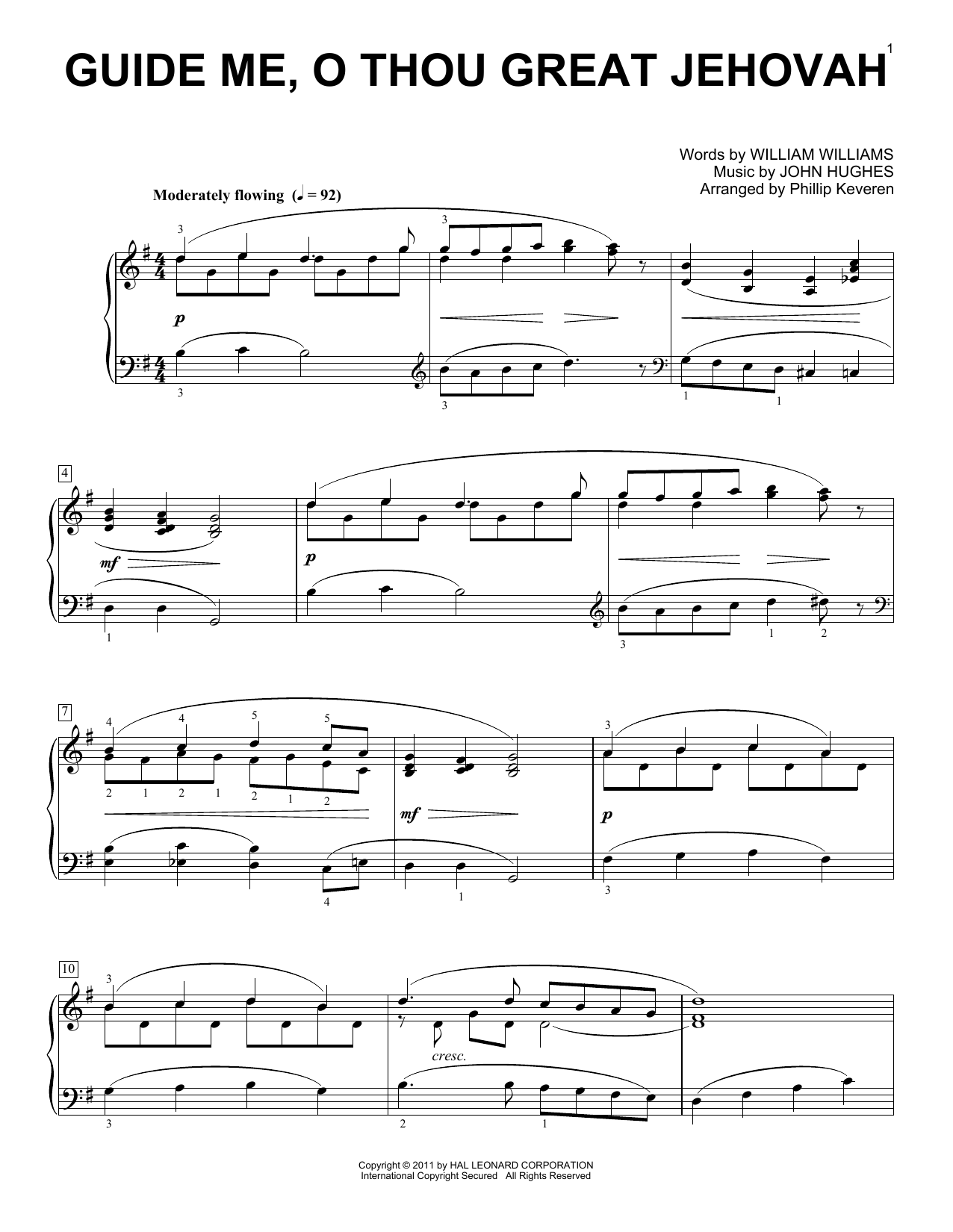 William Williams Guide Me, O Thou Great Jehovah [Classical version] (arr. Phillip Keveren) sheet music notes and chords arranged for Piano Solo