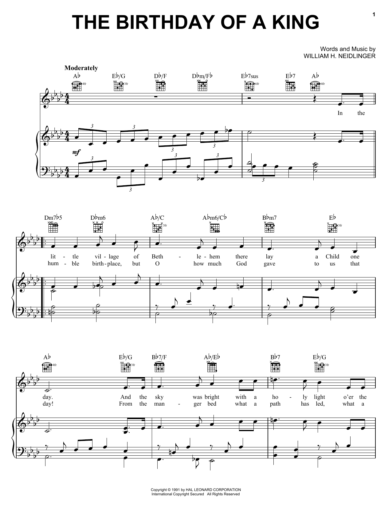 William H. Neidlinger The Birthday of a King (Neidlinger) sheet music notes and chords arranged for Piano, Vocal & Guitar Chords (Right-Hand Melody)