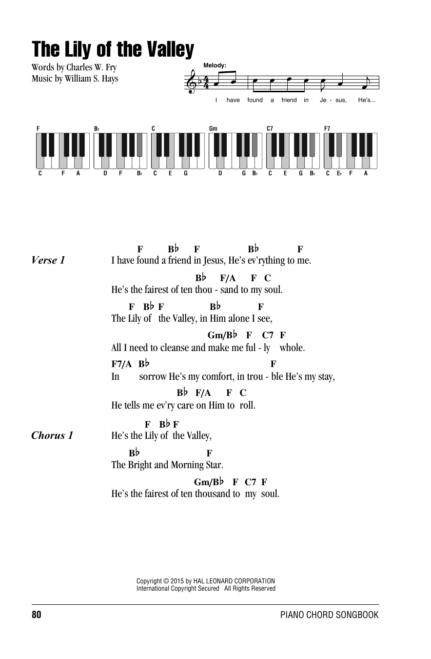 William S. Hays The Lily Of The Valley sheet music notes and chords arranged for Piano Chords/Lyrics