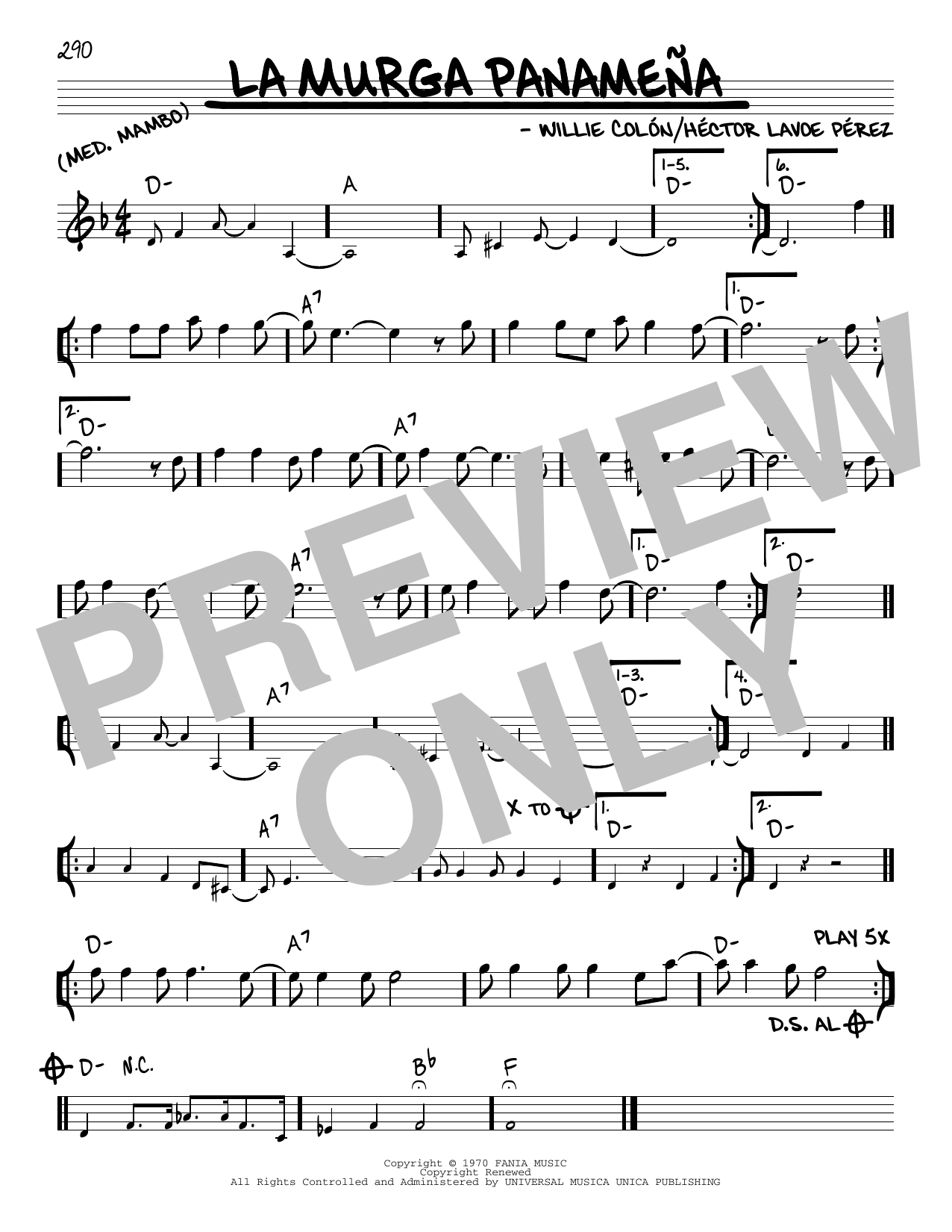 Willie Colon La Murga Panamena sheet music notes and chords arranged for Real Book – Melody & Chords