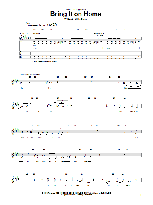 Willie Dixon Bring It On Home sheet music notes and chords arranged for Guitar Tab