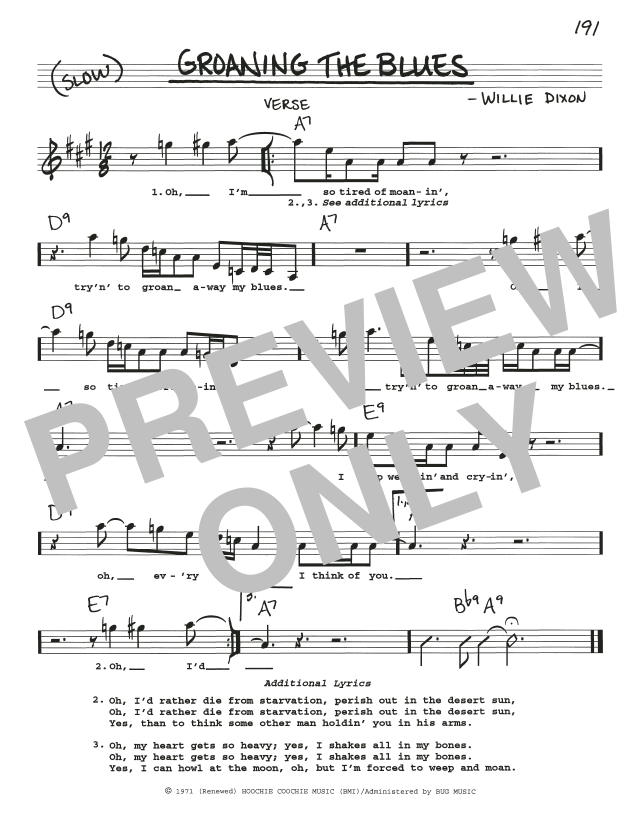 Willie Dixon Groaning The Blues sheet music notes and chords arranged for Real Book – Melody, Lyrics & Chords