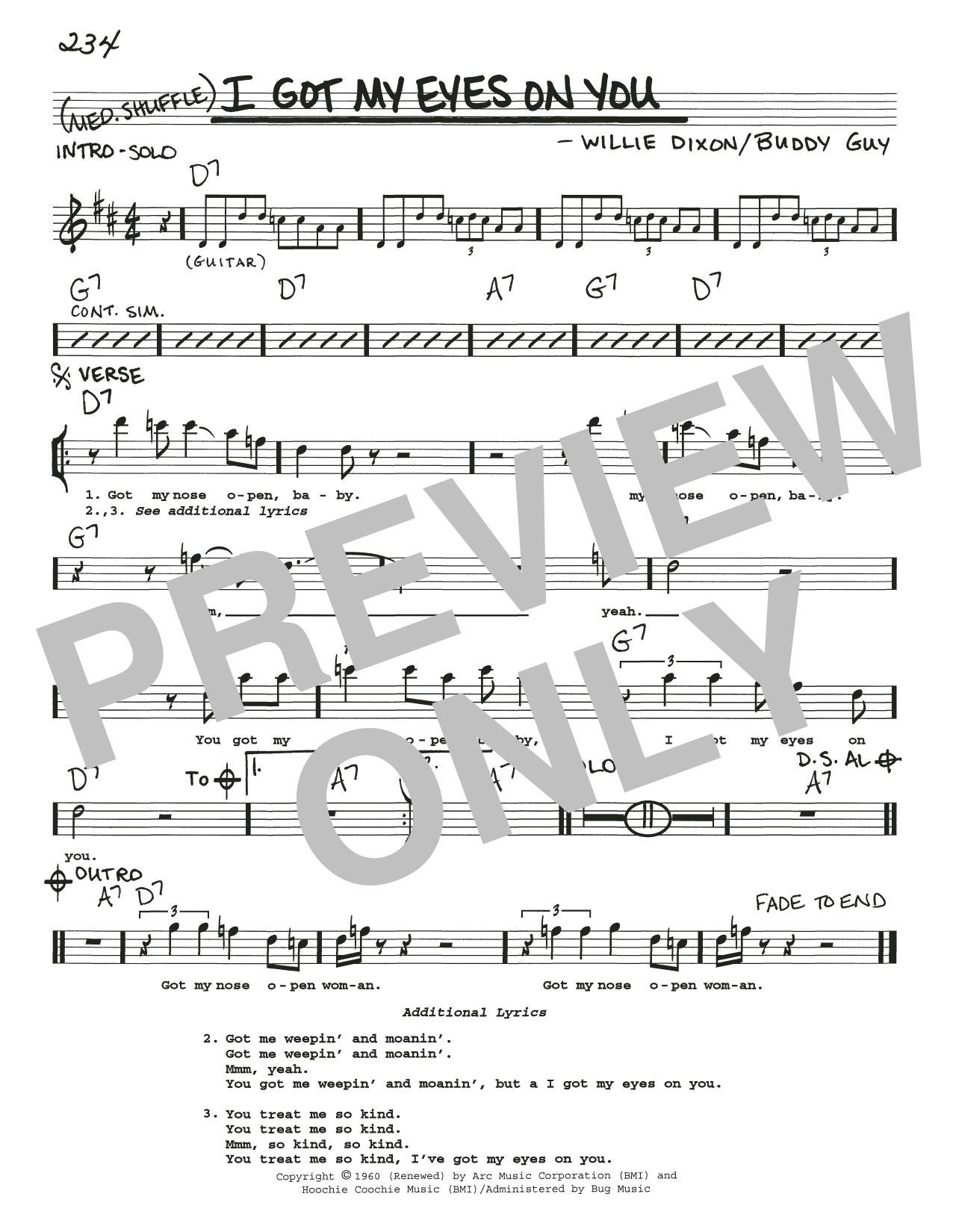 Willie Dixon I Got My Eyes On You sheet music notes and chords arranged for Real Book – Melody, Lyrics & Chords