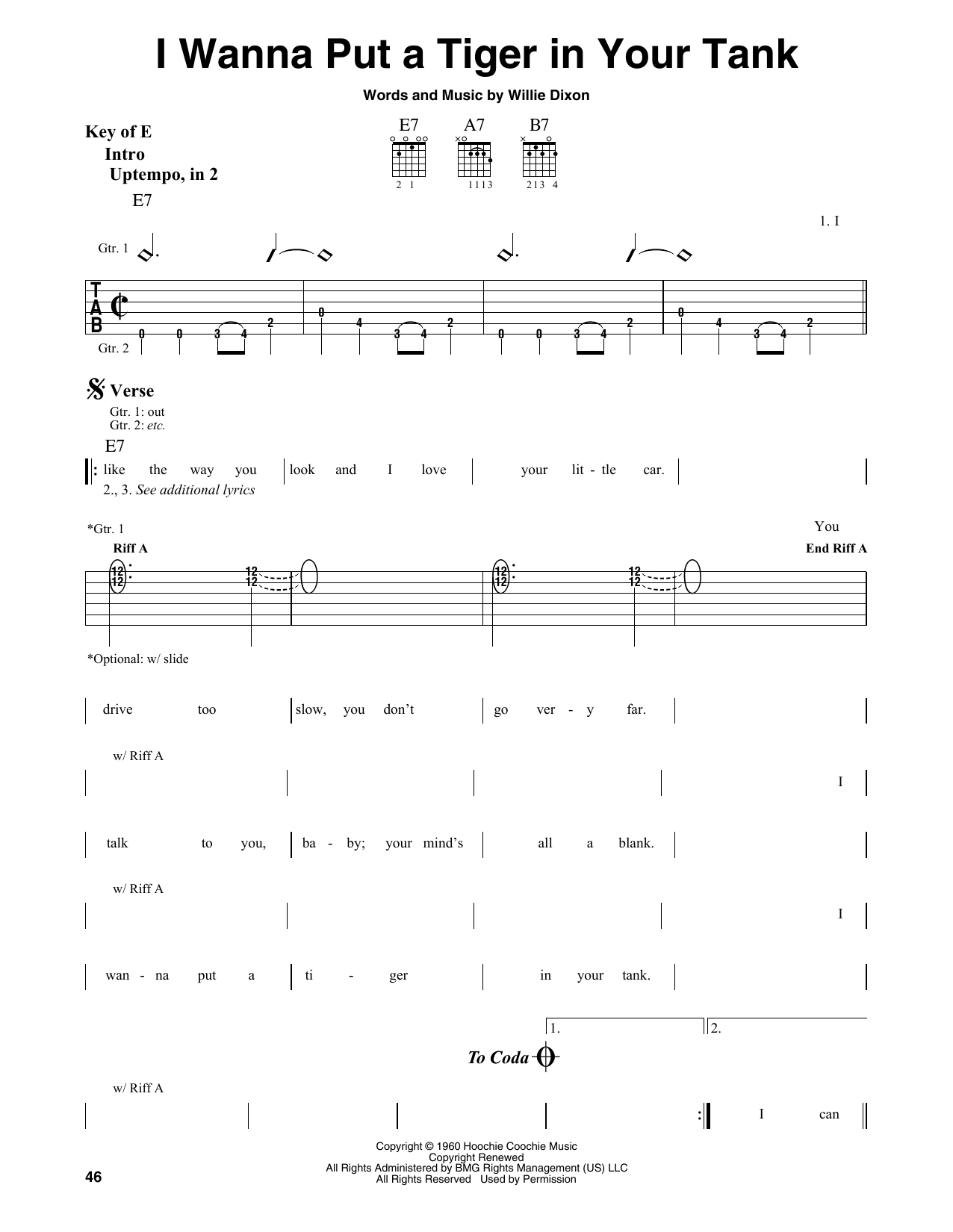 Willie Dixon I Wanna Put A Tiger In Your Tank sheet music notes and chords arranged for Guitar Lead Sheet