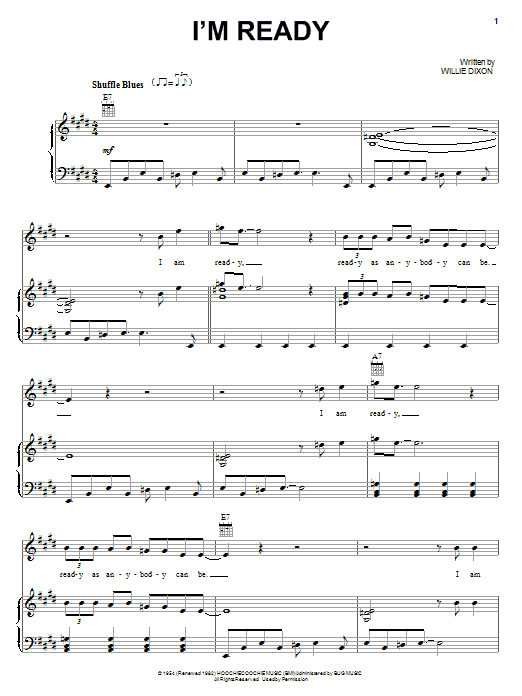 Willie Dixon I'm Ready sheet music notes and chords arranged for Piano, Vocal & Guitar Chords (Right-Hand Melody)