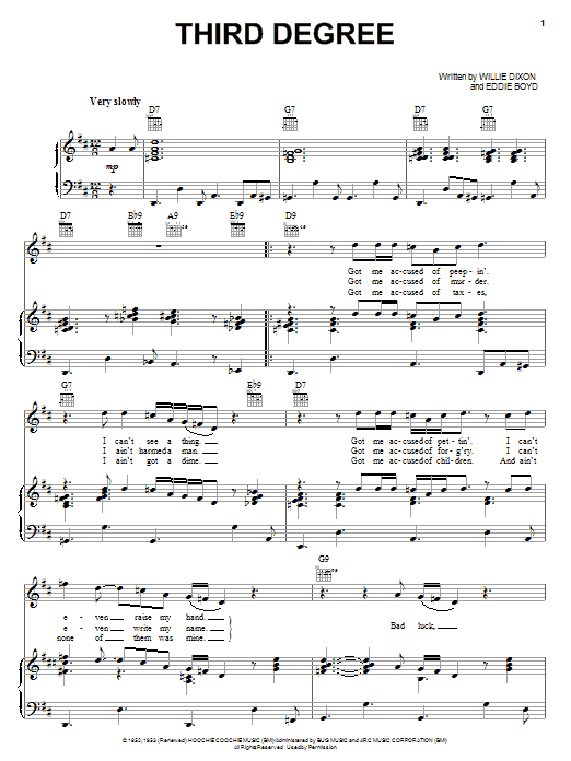 Willie Dixon Third Degree sheet music notes and chords arranged for Piano, Vocal & Guitar Chords (Right-Hand Melody)