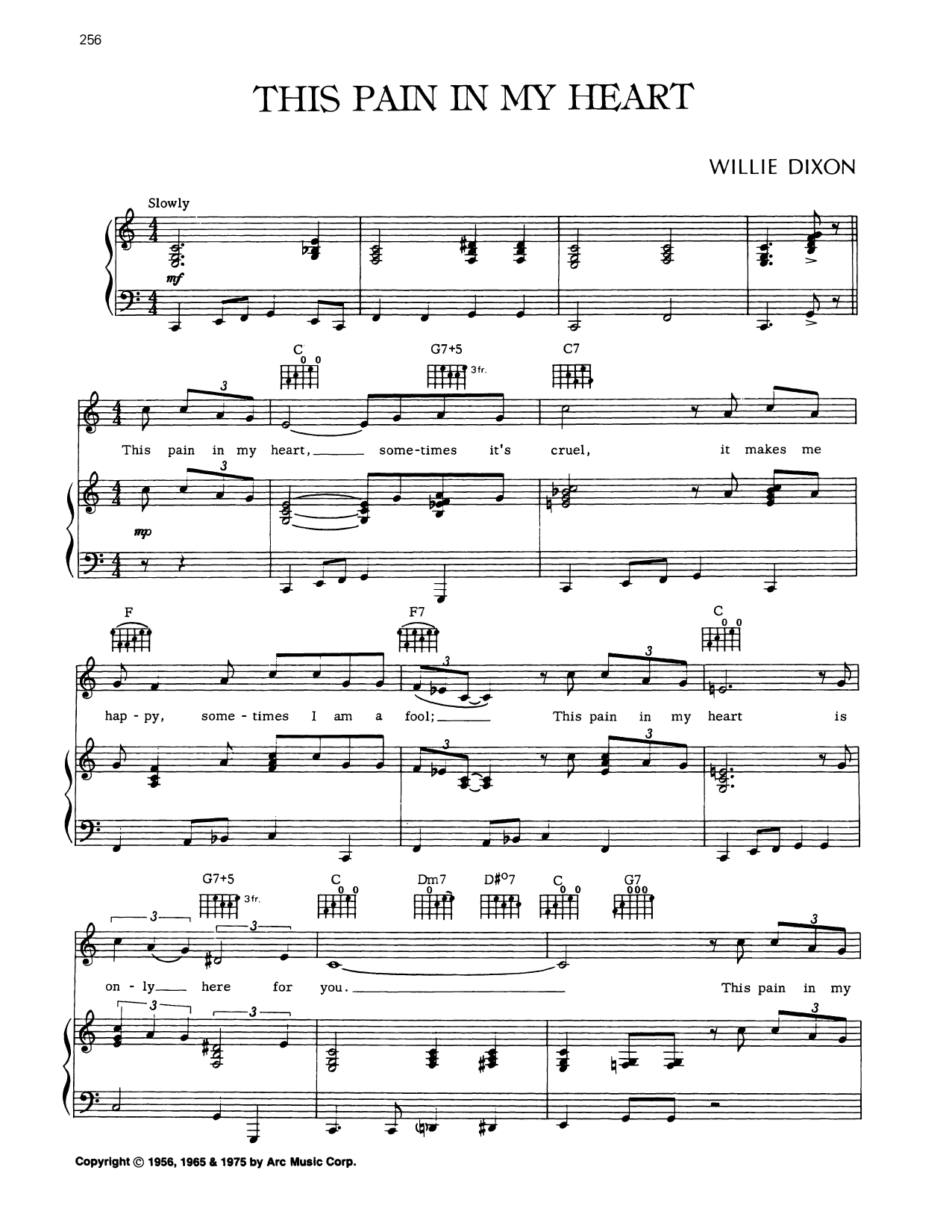 Willie Dixon This Pain In My Heart sheet music notes and chords arranged for Piano, Vocal & Guitar Chords (Right-Hand Melody)