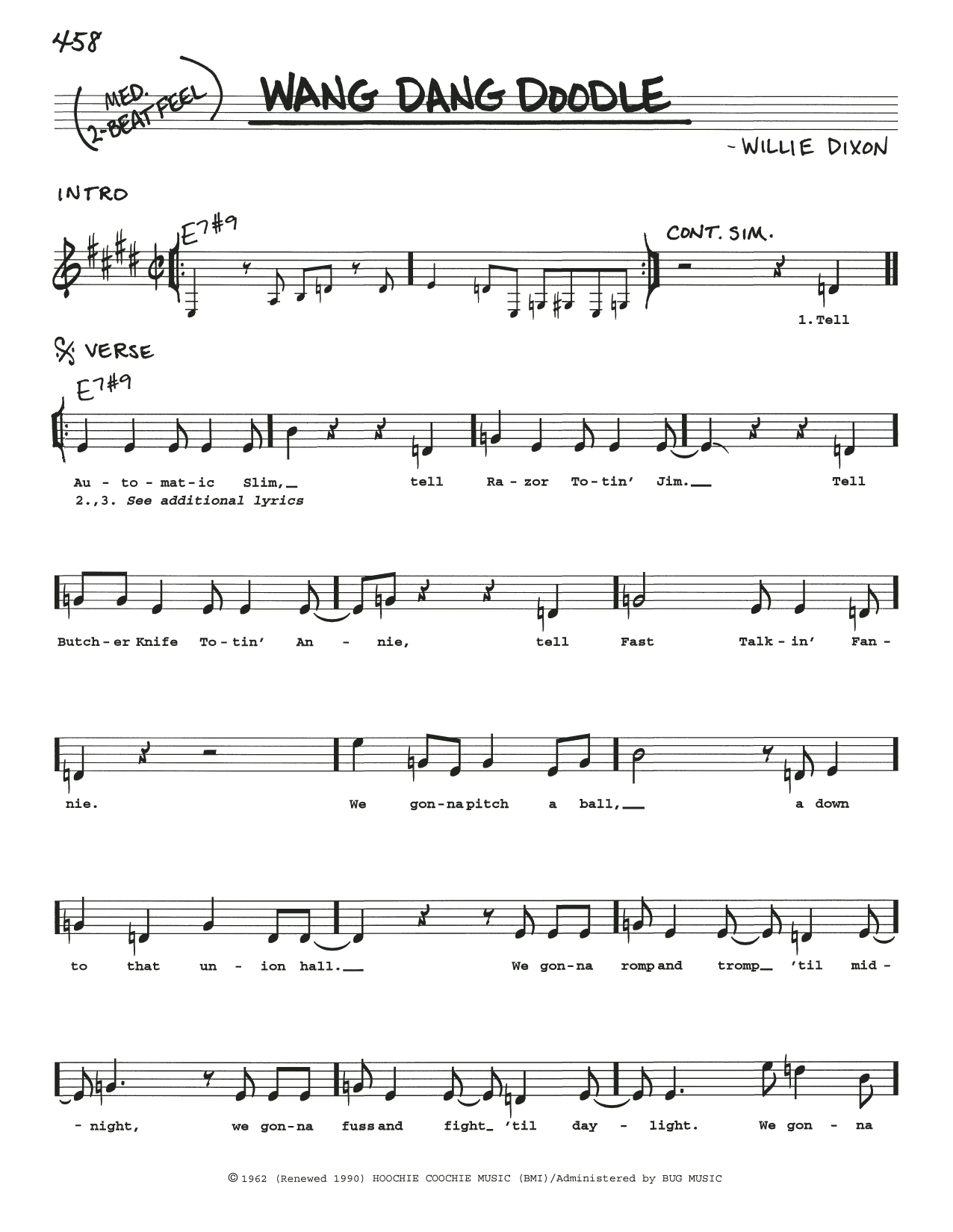 Willie Dixon Wang Dang Doodle sheet music notes and chords arranged for Real Book – Melody, Lyrics & Chords