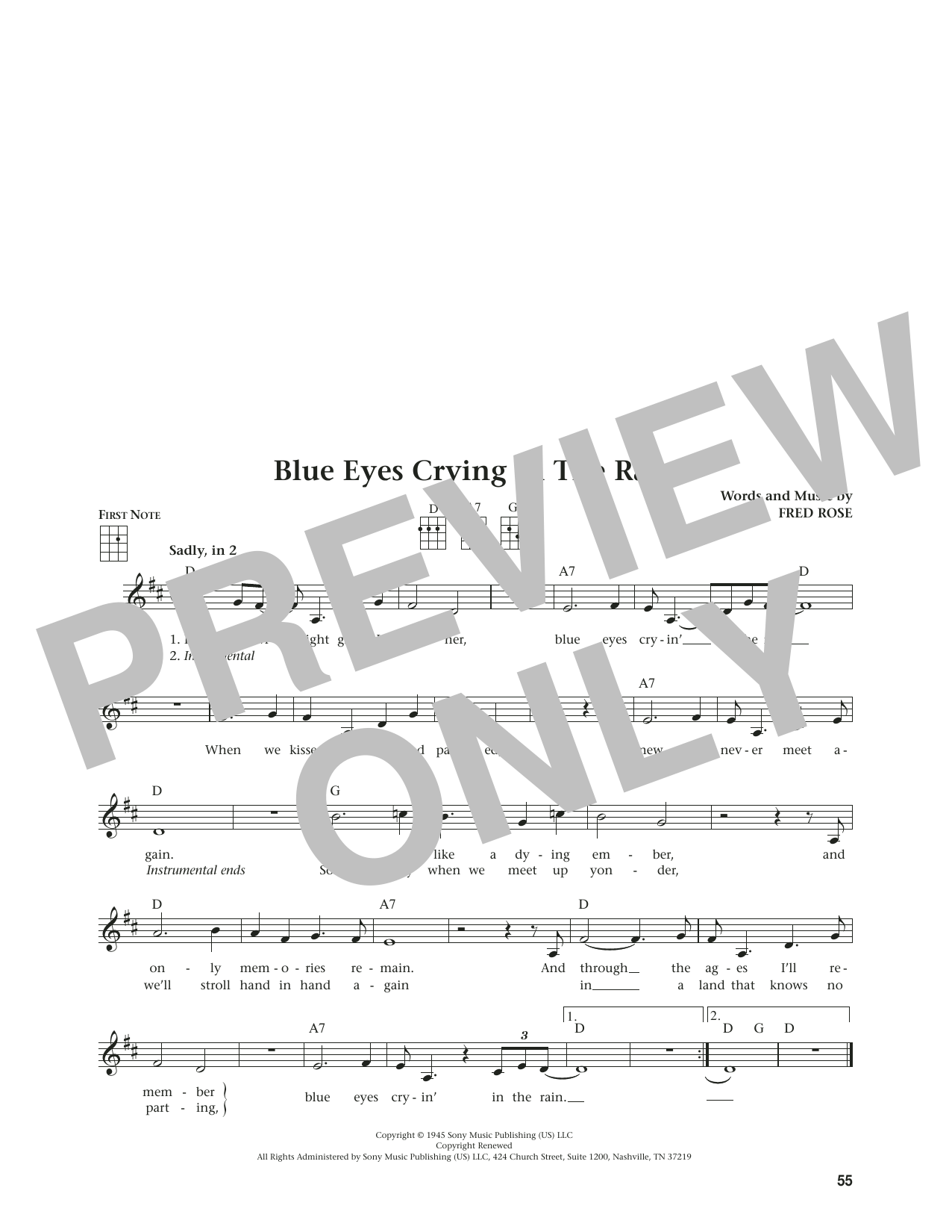 Willie Nelson Blue Eyes Crying In The Rain (from The Daily Ukulele) (arr. Jim Beloff) sheet music notes and chords arranged for Ukulele