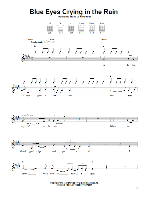 Willie Nelson Blue Eyes Crying In The Rain sheet music notes and chords arranged for Solo Guitar