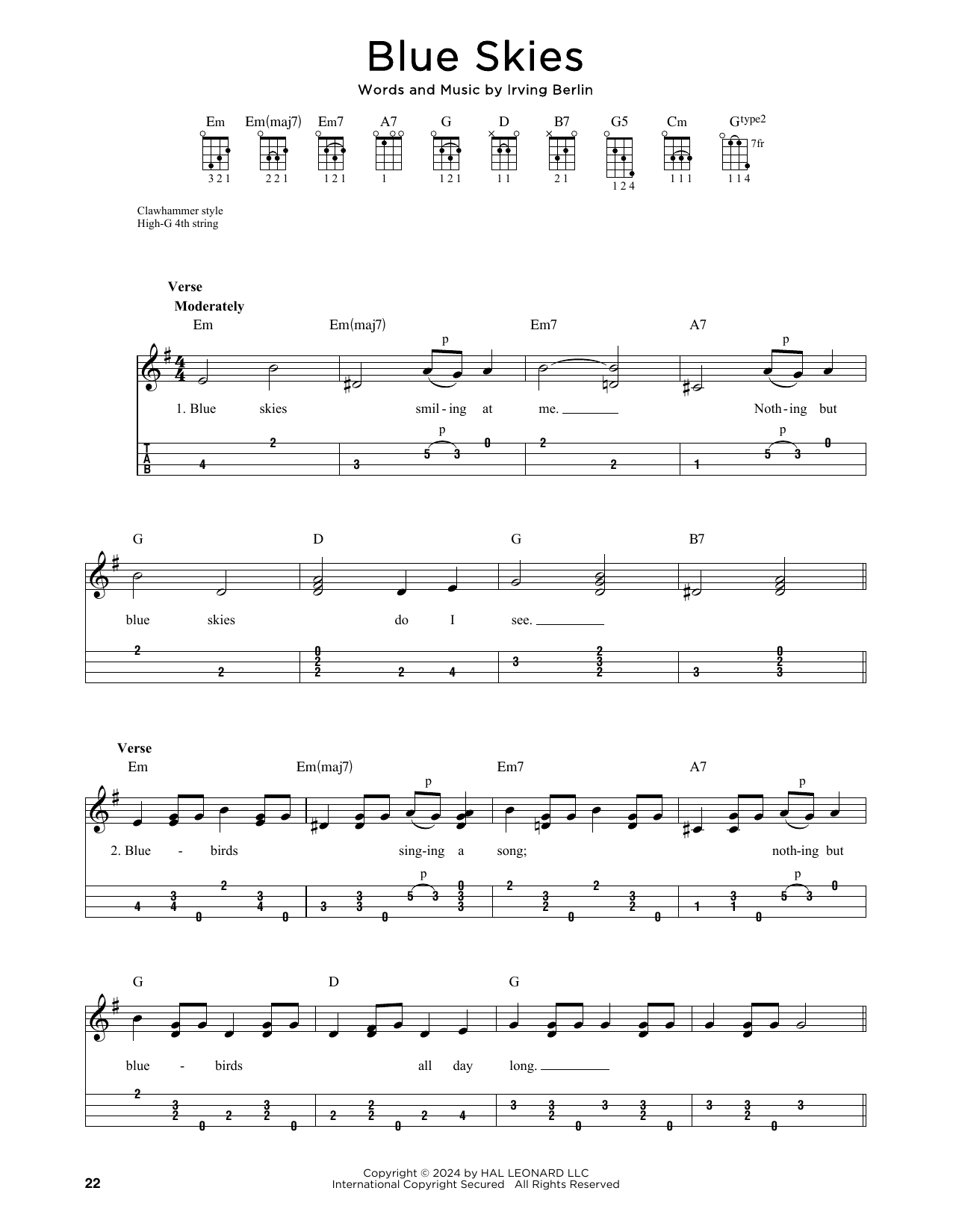 Willie Nelson Blue Skies (arr. Jim Schustedt) sheet music notes and chords arranged for Ukulele