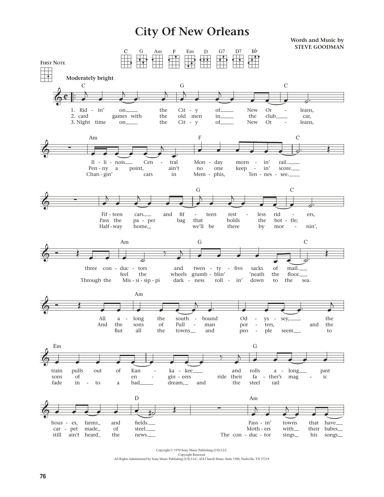 Willie Nelson City Of New Orleans (from The Daily Ukulele) (arr. Jim Beloff) sheet music notes and chords arranged for Ukulele