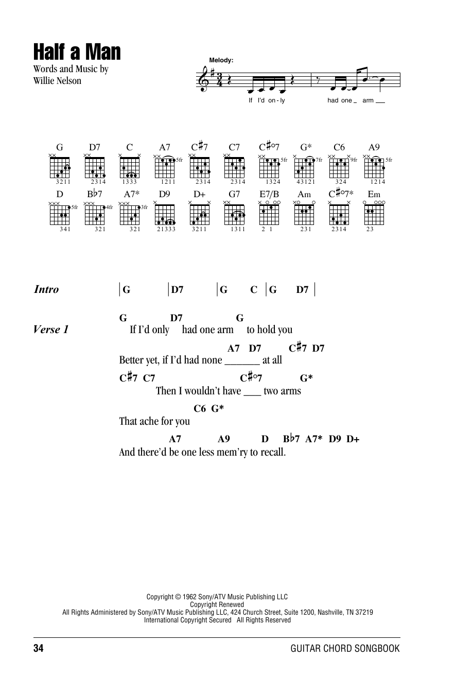 Willie Nelson Half A Man sheet music notes and chords arranged for Guitar Chords/Lyrics