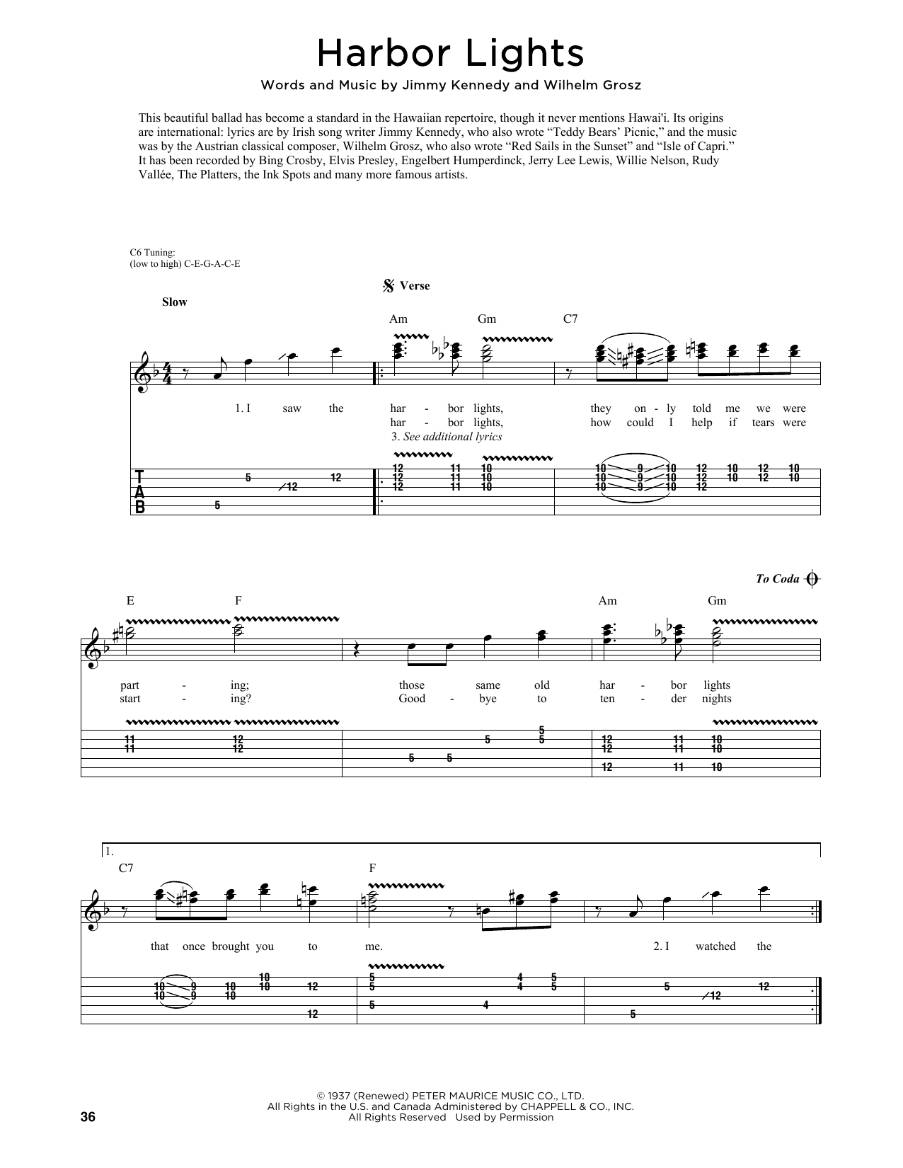 Willie Nelson Harbor Lights (arr. Fred Sokolow) sheet music notes and chords arranged for Guitar Tab