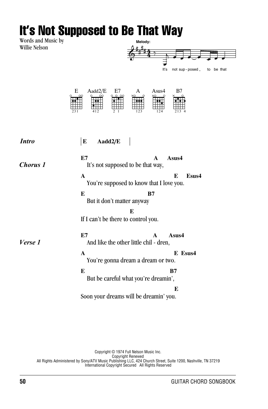 Willie Nelson It's Not Supposed To Be That Way sheet music notes and chords arranged for Guitar Chords/Lyrics
