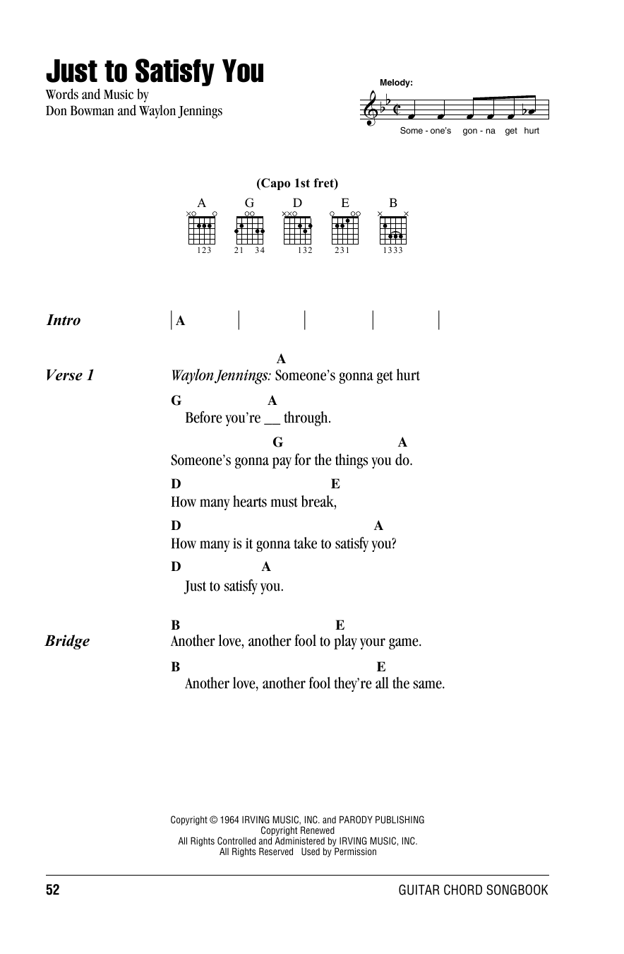 Willie Nelson Just To Satisfy You sheet music notes and chords arranged for Guitar Chords/Lyrics