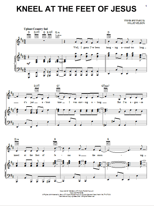 Willie Nelson Kneel At The Feet Of Jesus sheet music notes and chords arranged for Piano, Vocal & Guitar Chords (Right-Hand Melody)