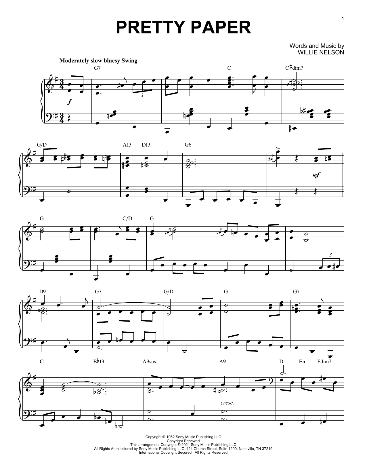Willie Nelson Pretty Paper [Jazz version] (arr. Brent Edstrom) sheet music notes and chords arranged for Piano Solo