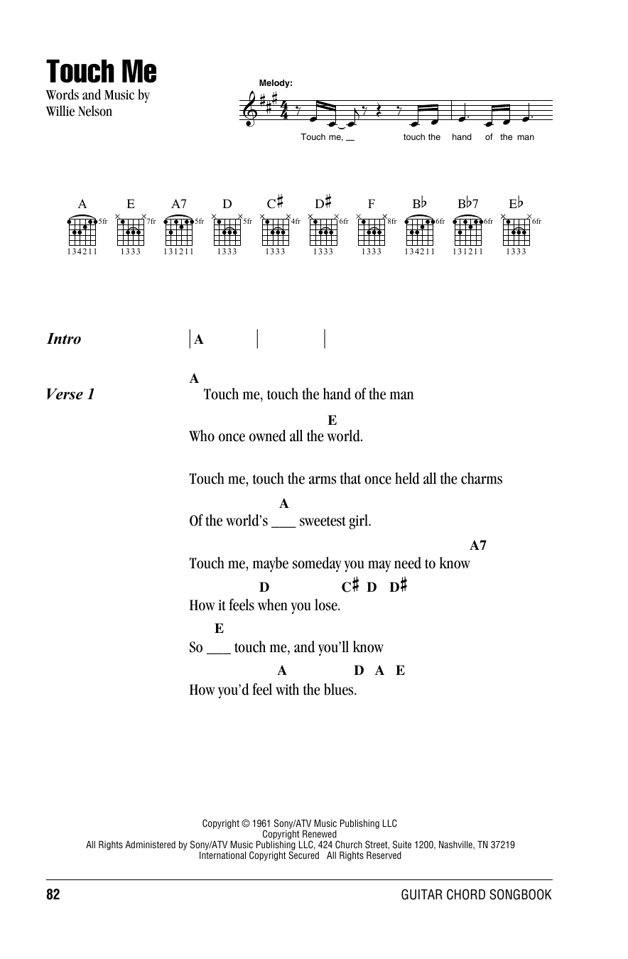 Willie Nelson Touch Me sheet music notes and chords arranged for Guitar Chords/Lyrics