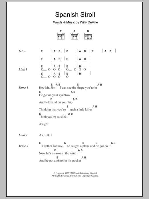 Willy DeVille Spanish Stroll sheet music notes and chords arranged for Guitar Chords/Lyrics