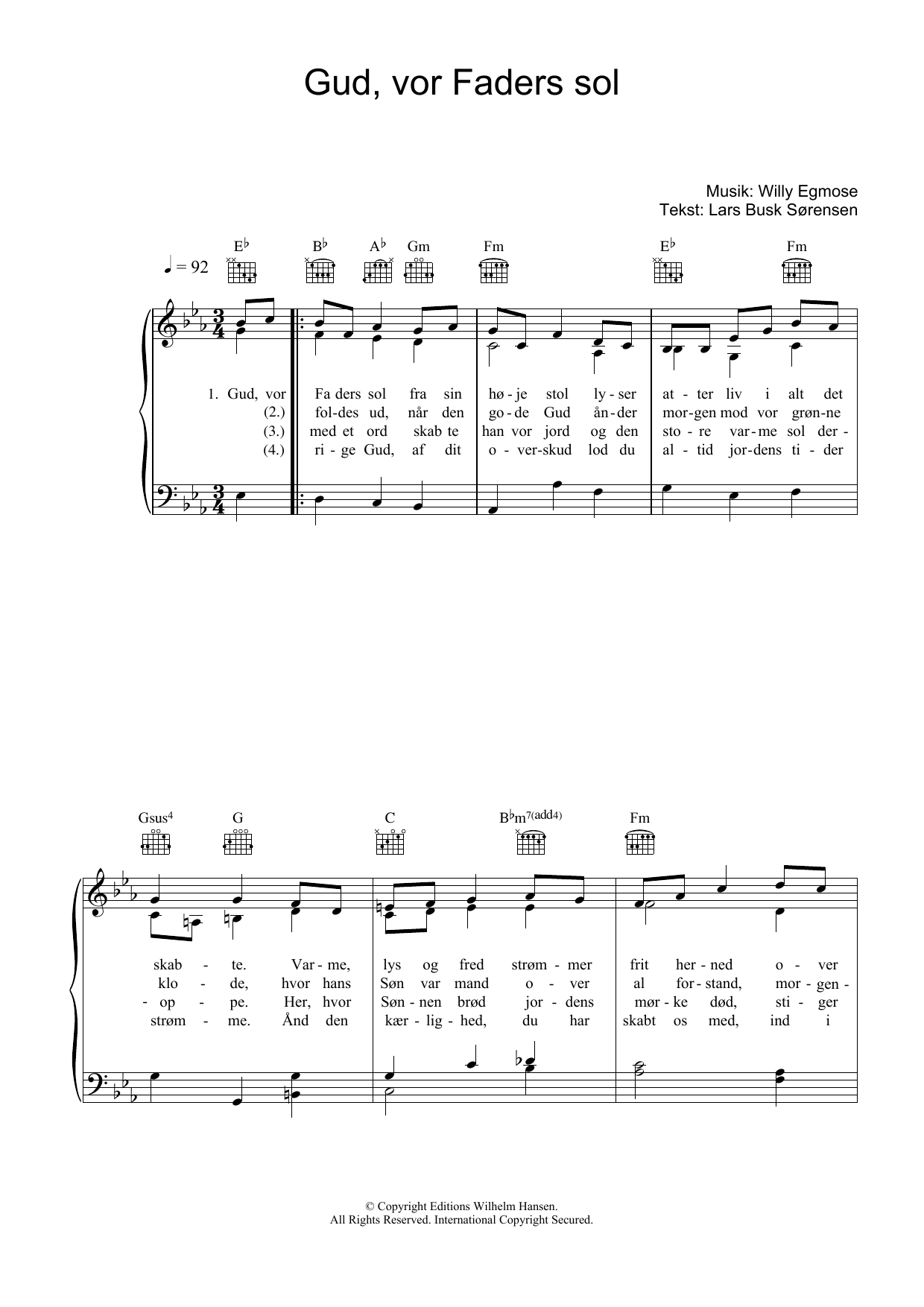 Willy Egmose Gud, Vor Faders Sol sheet music notes and chords arranged for Piano, Vocal & Guitar Chords