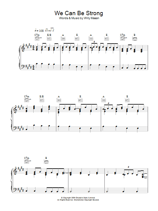 Willy Mason We Can Be Strong sheet music notes and chords arranged for Piano, Vocal & Guitar Chords