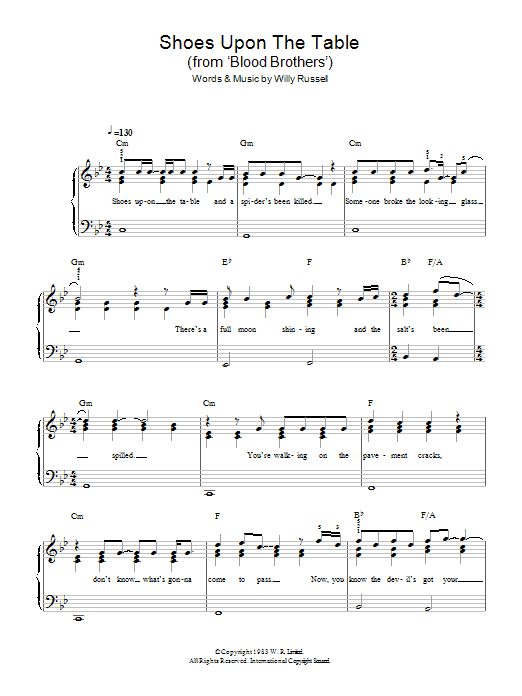Willy Russell Shoes Upon The Table (from Blood Brothers) sheet music notes and chords arranged for Easy Piano